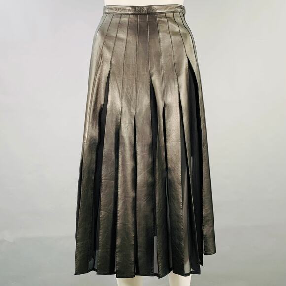 BURBERRY LONDON Size 2 Black Silk Pleated Midi Skirt - Picture 1 of 4